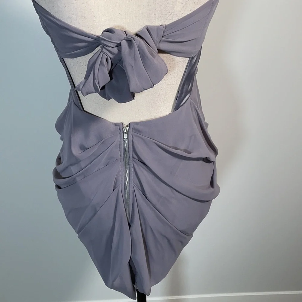 Walter Baker Grey Ruched Tie Back Sleeveless Halter Mini Dress M - Picture 13 of 16